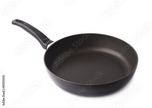 Black metal frying pan isolated