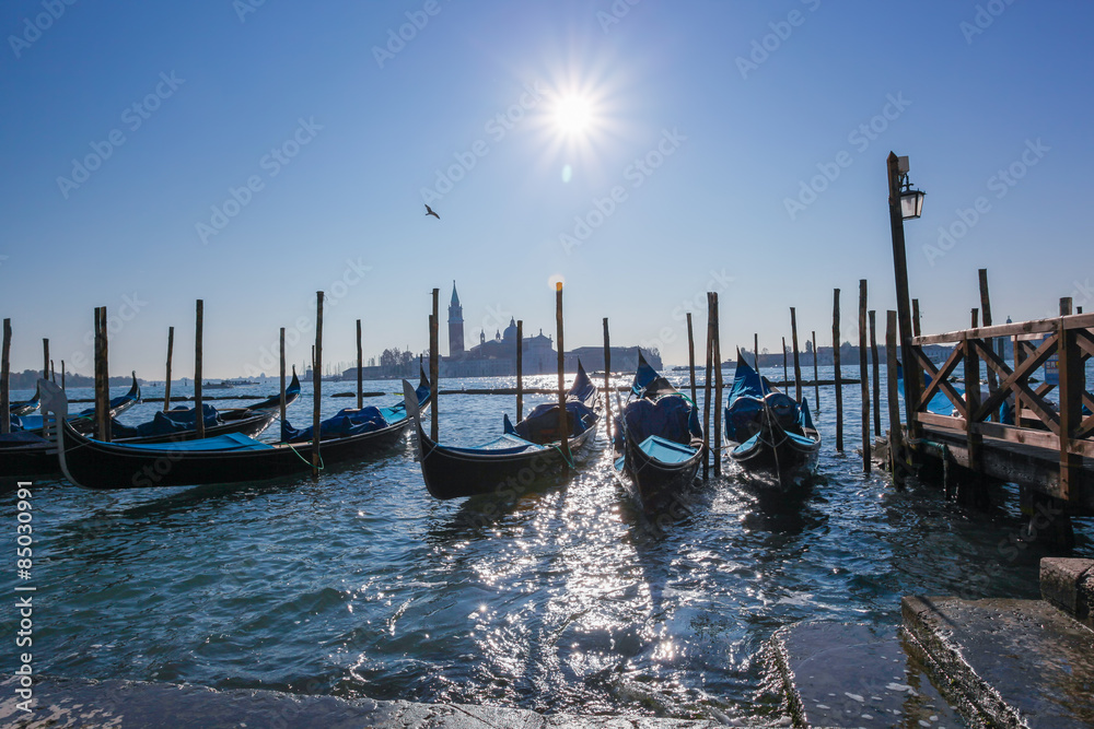 Venice with  gondolas at sunrise, Italy