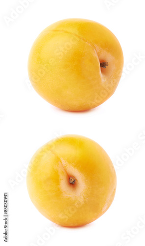Single yellow mirabelle plum isolated