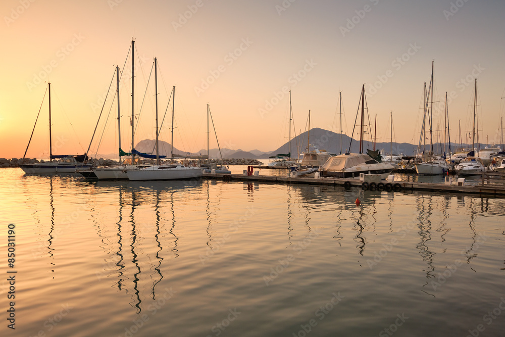 Boats in the marina of Patras, Peloponnese, Greece.