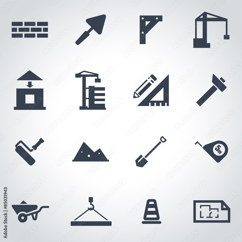 Obraz premium Vector black construction icon set