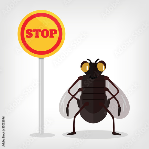 Stop fly vector flat illustration