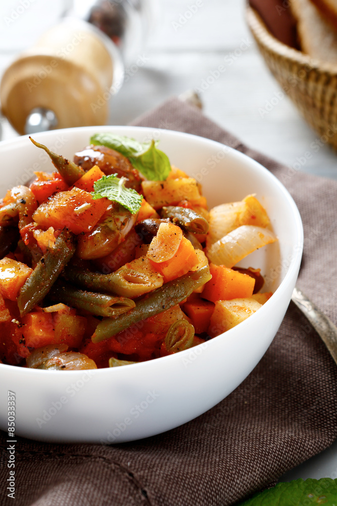 Delicious stewed vegetables in a bowl