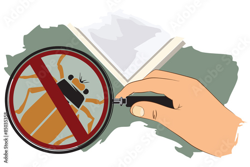 Vector illustration. Hand with magnifying glass. No insects.