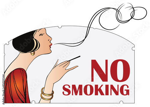 Vector illustration. Prohibition of smoking. Woman with a cigare