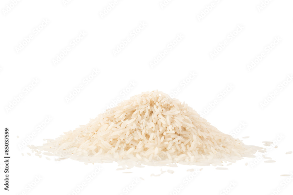 Small pile of basmati rice isolated on a white Small pile of basmati rice isolated on a white