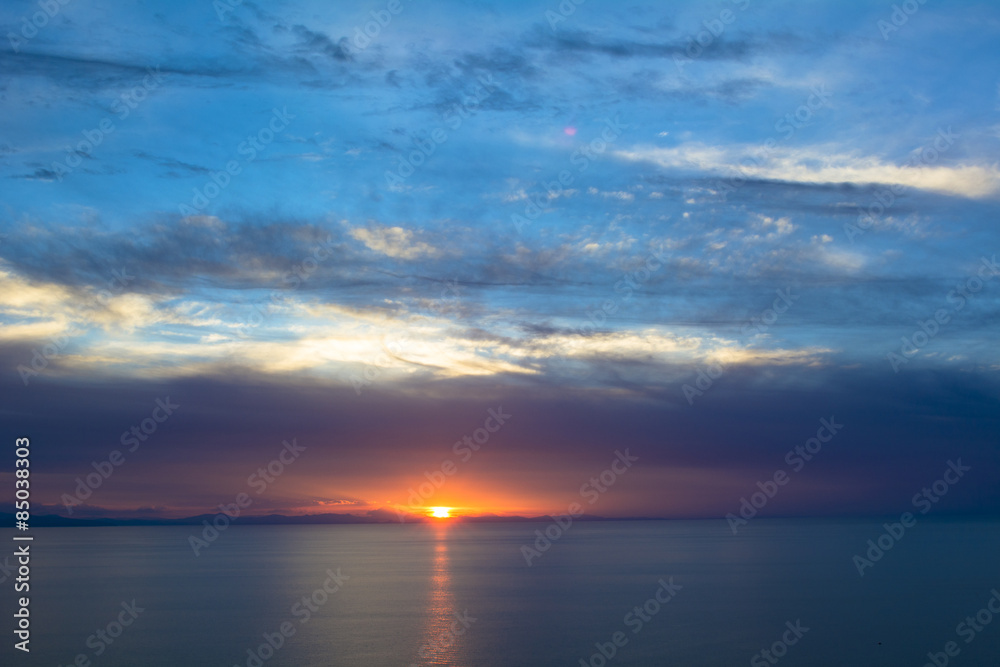 チチカカ湖の夕日