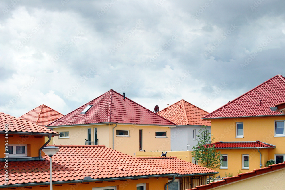 Neubau Siedlung, Blick über Hausdächer