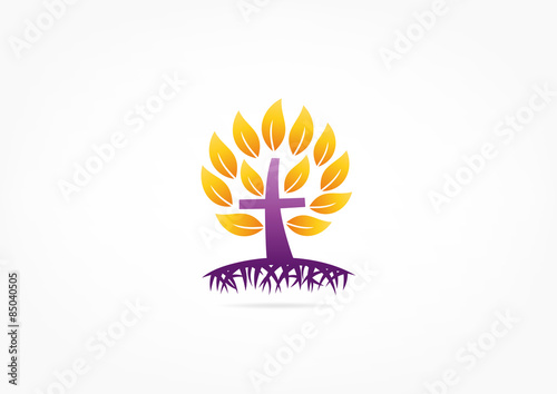 crucifix logo,Christian roots of the tree crown of thorns concept