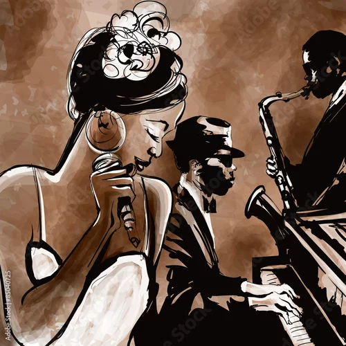 Obraz Jazz band with singer, saxophone and piano - illustration