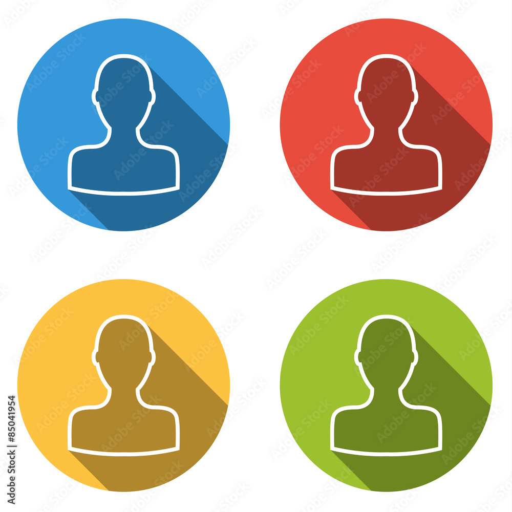 Collection of 4 isolated flat buttons for person (social, user, Collection of 4 isolated flat buttons for person (social, user,