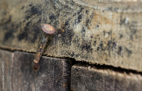 rusty nail and old wood background