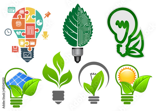 Light bulbs ecology icons and symbols