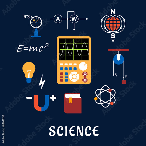 Science physics flat icons set