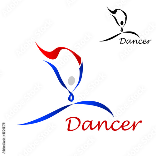 Dancer icon with abstract figure of curling lines