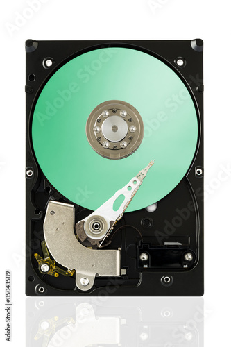 Green Harddisk Drive on white isolated background with clipping