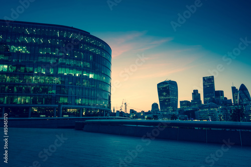 London downtown skyline, vintage effect photo