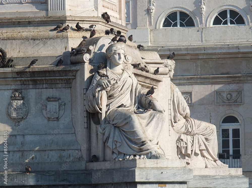 Obraz premium Rossio Statue With Pigeons