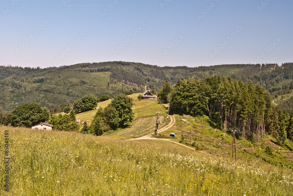 hamlets near Filipka hill in Slezske Beskydy mountains