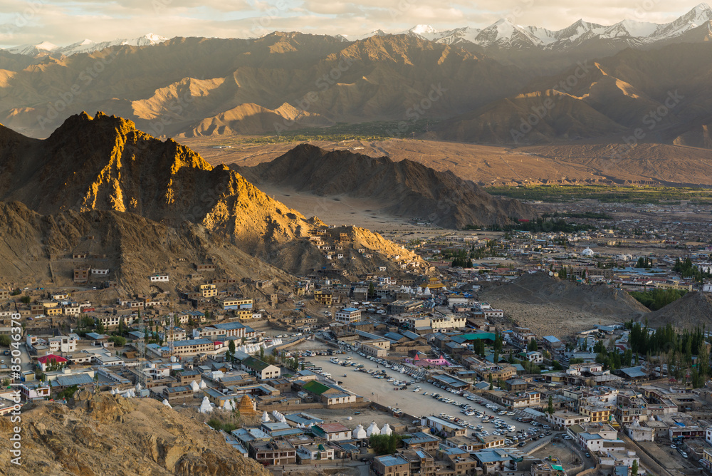 Views of Leh city sunset from the top.