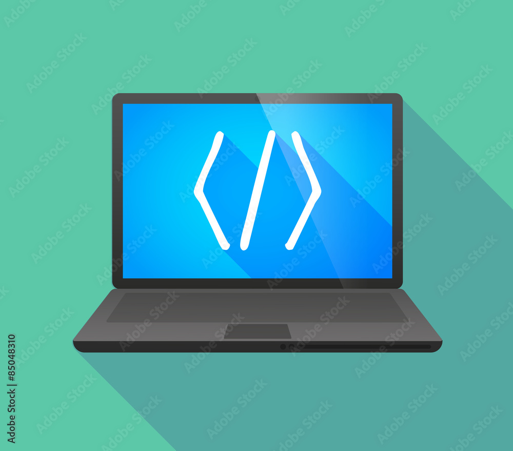 Laptop icon with a code sign Laptop icon with a code sign