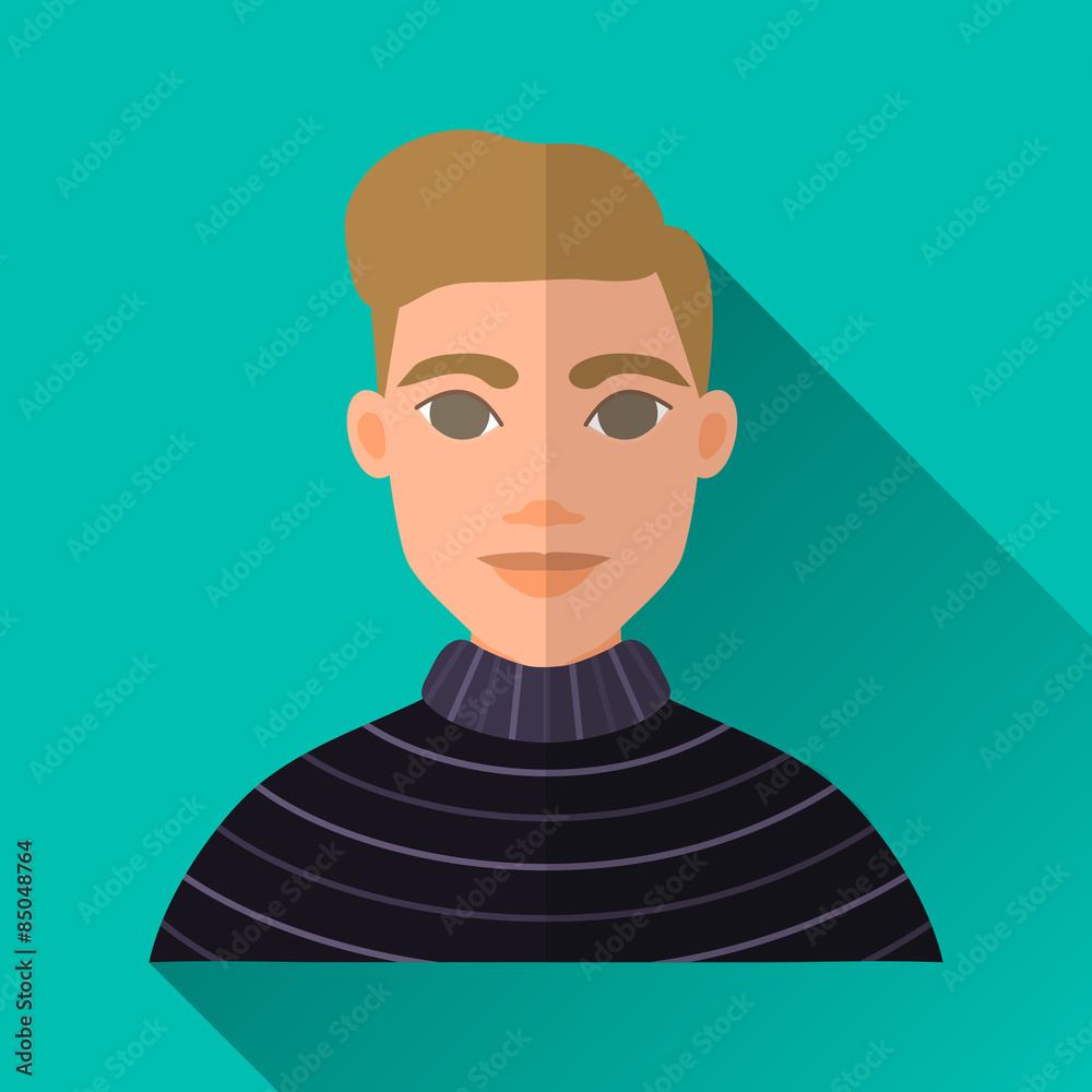 Elegant hipster man in sweater, square flat icon