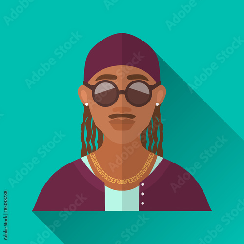 African american rapper, square flat icon