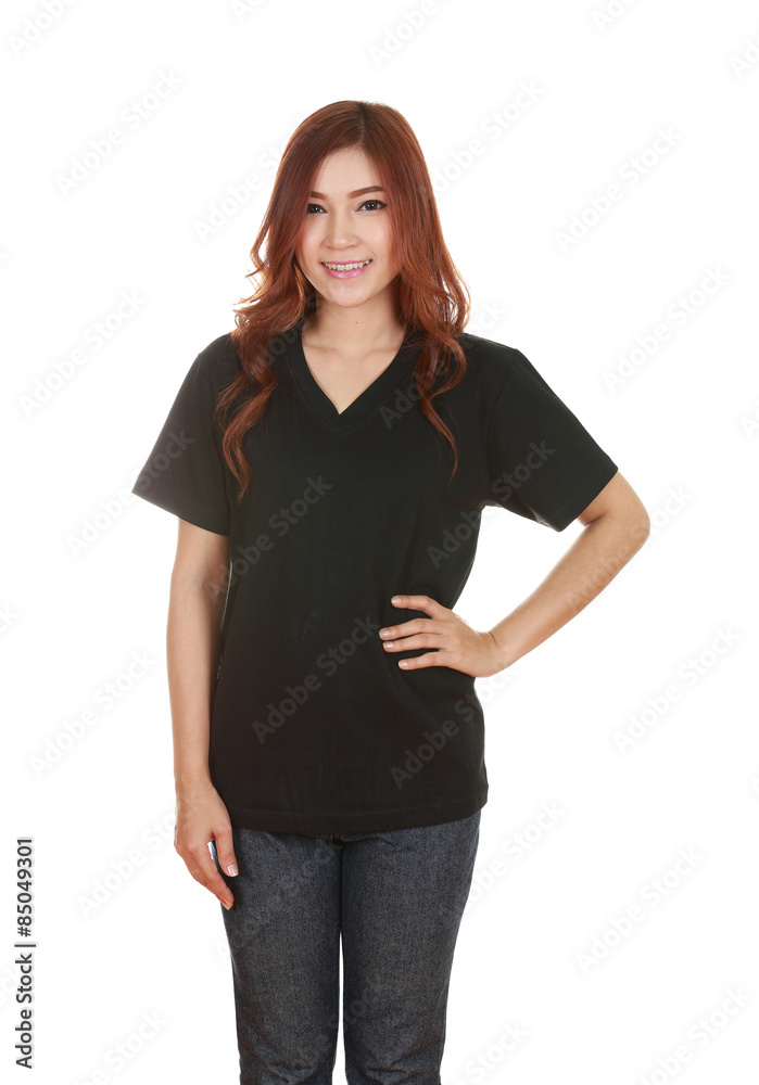 Obraz premium young beautiful female with blank t-shirt