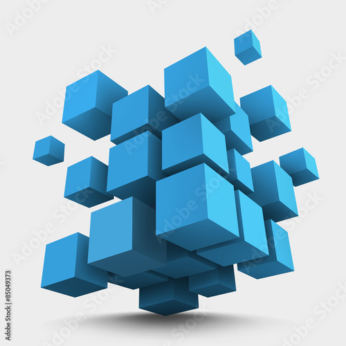 Composition of blue 3d cubes.