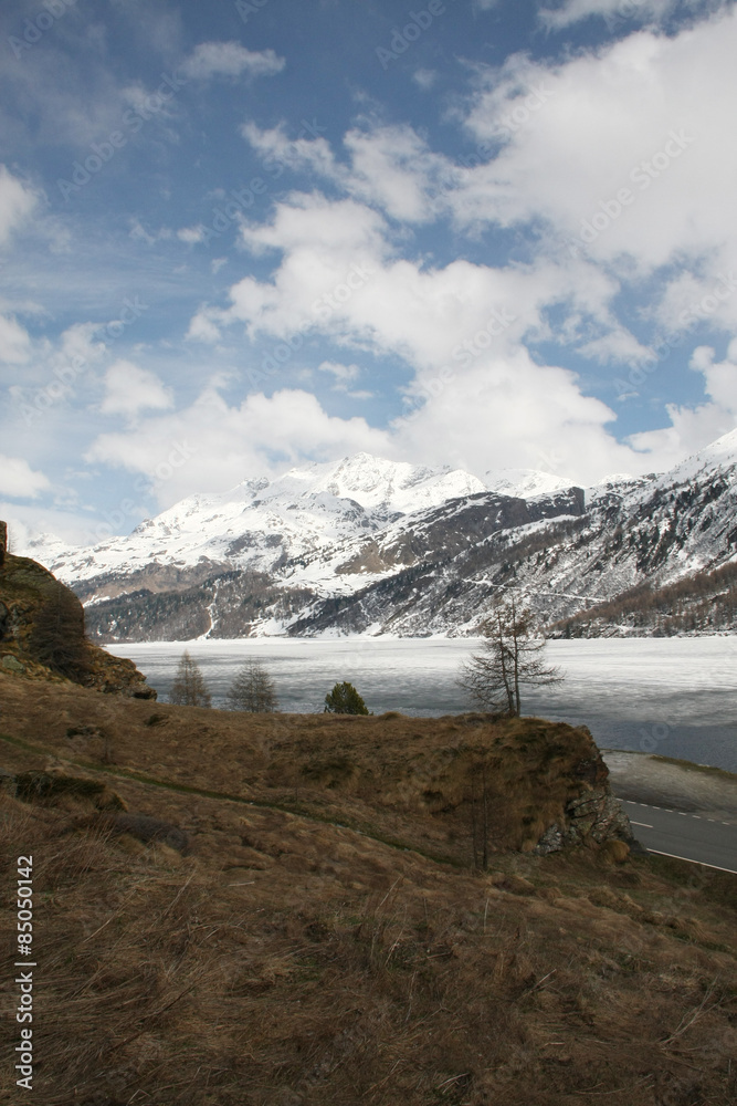 Swiss mountains and lake.