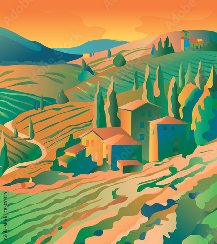 Mountain landscape in Europe, vector