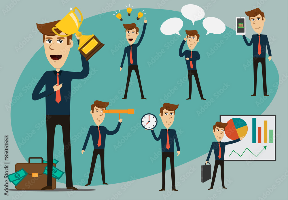 Vector of successful businessman set