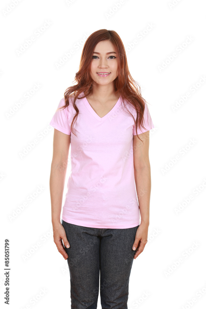 Fototapeta premium young beautiful female with blank t-shirt