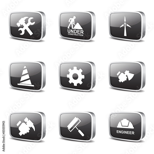 Construction Tools Square Vector Black Button Icon Design Set 2 photo