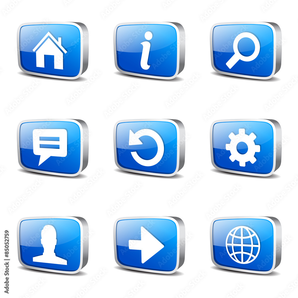 Web Internet Square Vector Blue Icon Design Set Web Internet Square Vector Blue Icon Design Set