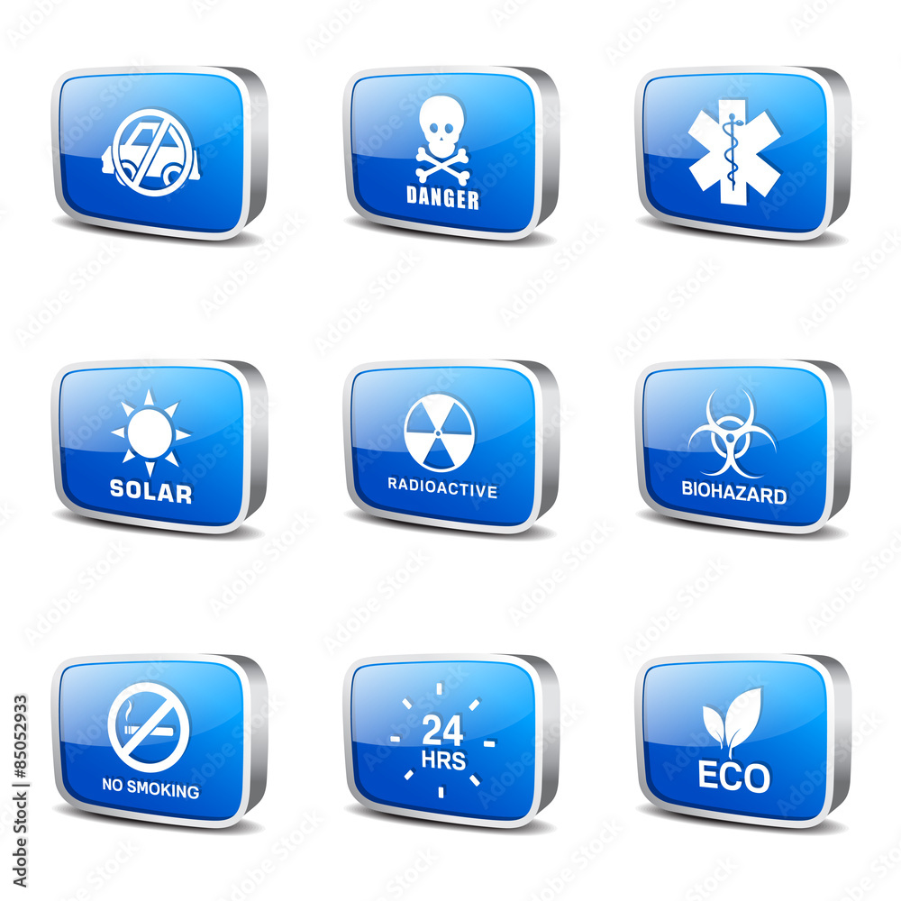 Warning Sign Square Vector Blue Icon Design Set Warning Sign Square Vector Blue Icon Design Set
