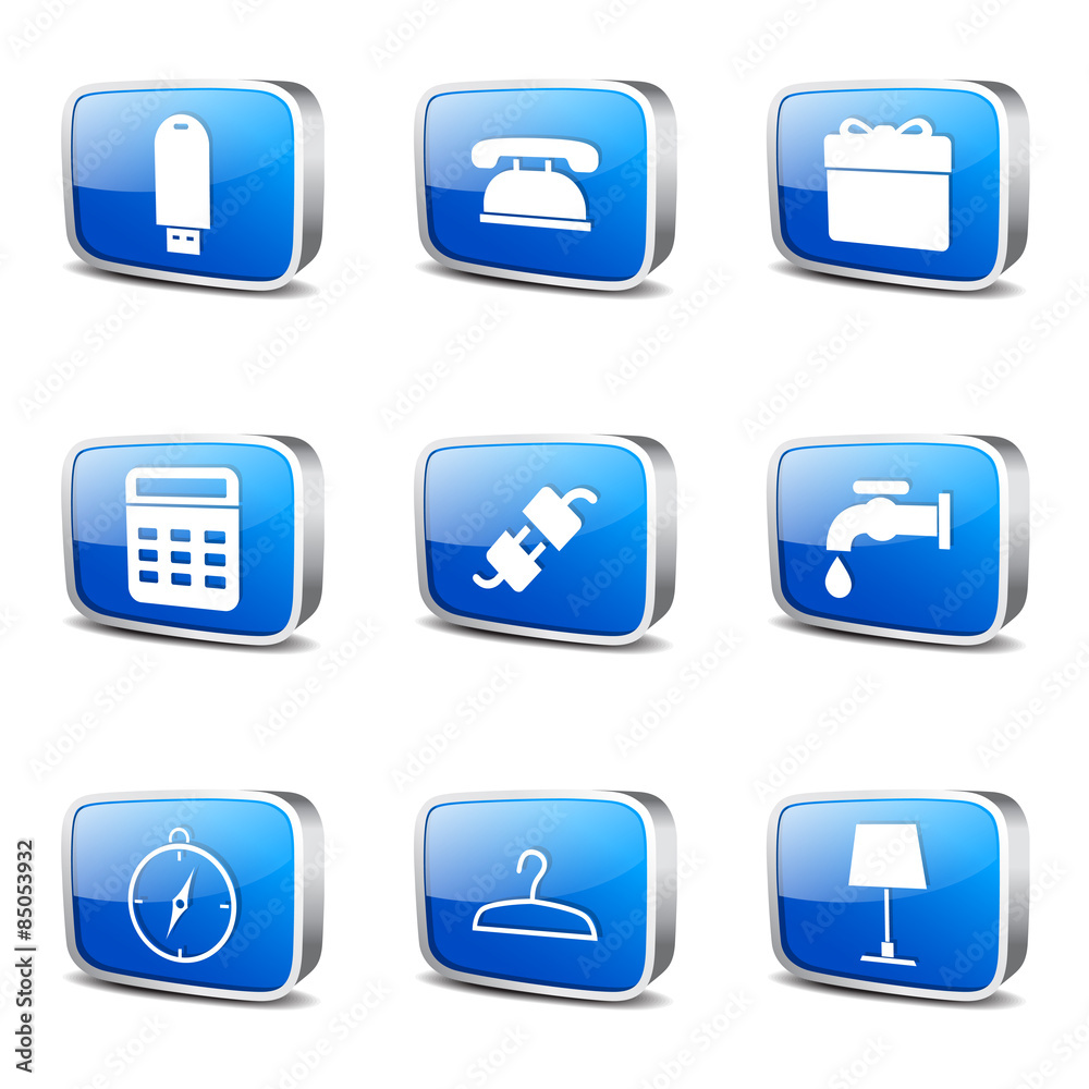 House Equipments Square Vector Blue Icon Design Set House Equipments Square Vector Blue Icon Design Set