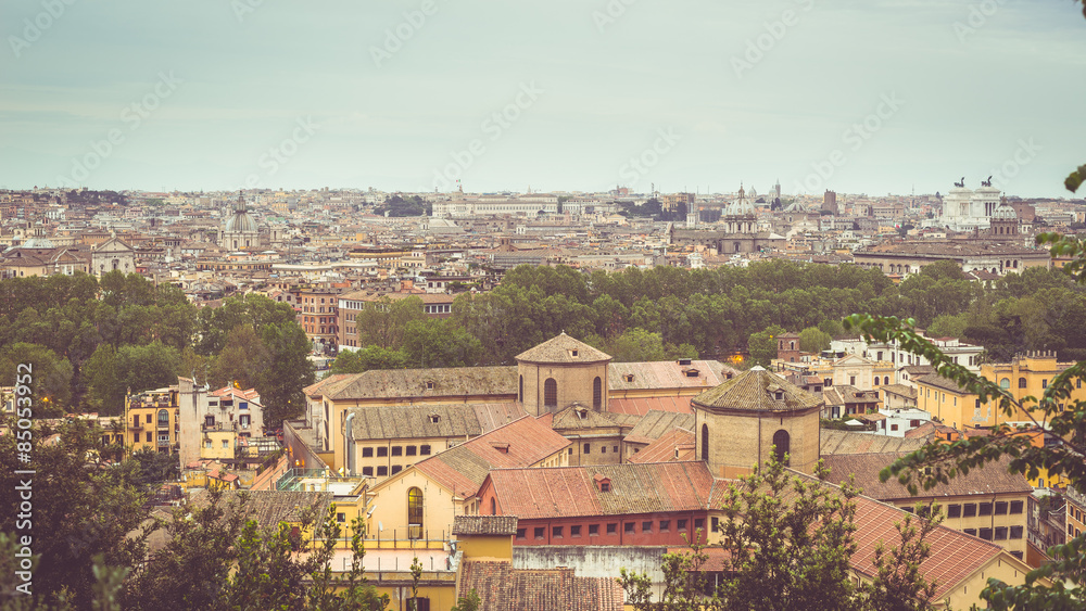 Rome, Italy: cityscape from above, vintage filter applied