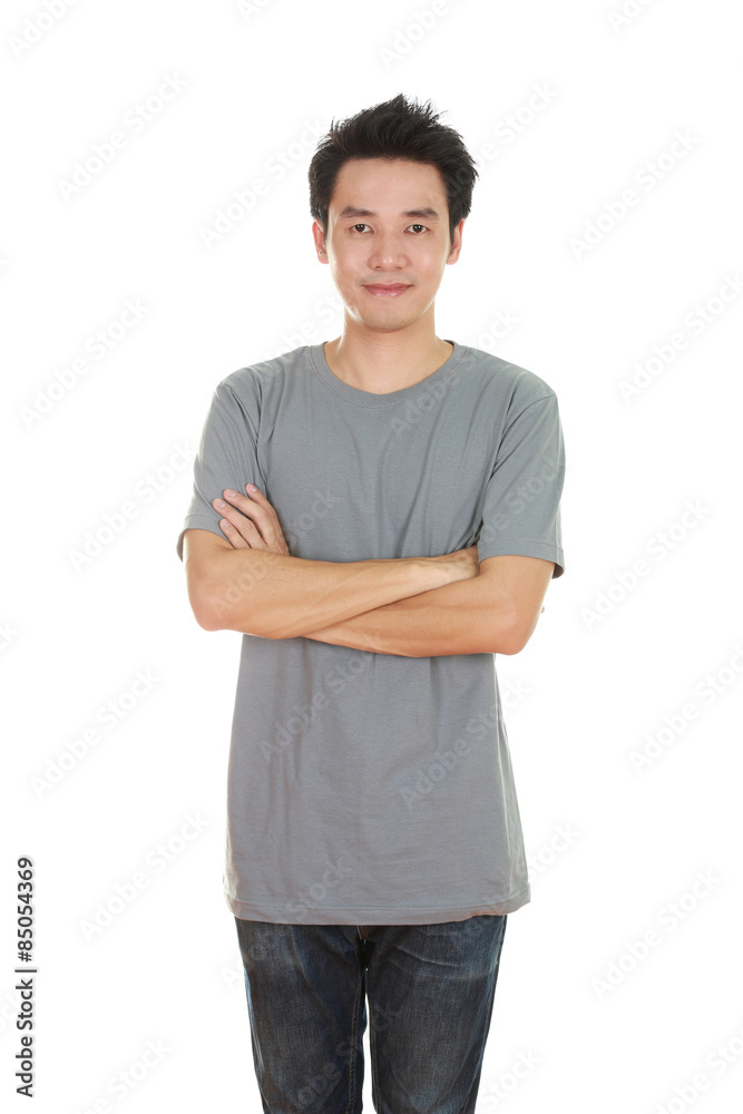 man with arms crossed, wearing t-shirt man with arms crossed, wearing t-shirt