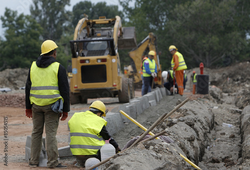 Workers Road Construction Site