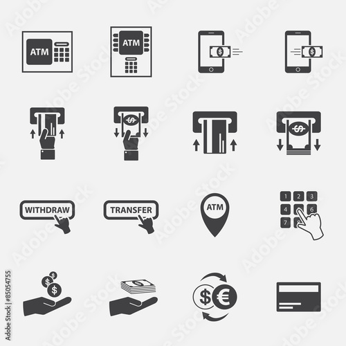 ATM and money business icon set.