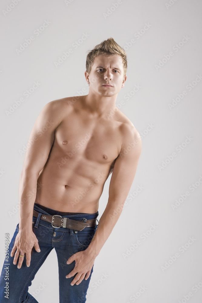Thinking Caucasian Man with Naked and Tanned Torso Thinking Caucasian Man with Naked and Tanned Torso