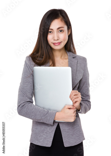 Asian businesswoman hold with laptop computer