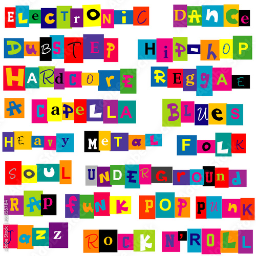 Music genres made of colorful letters
