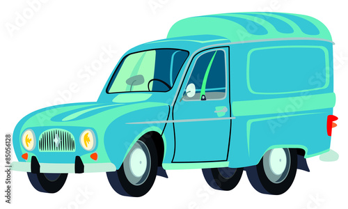 Caricatura Renault 4 furgoneta azul vista frontal y lateral