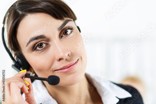 Female call center service operator