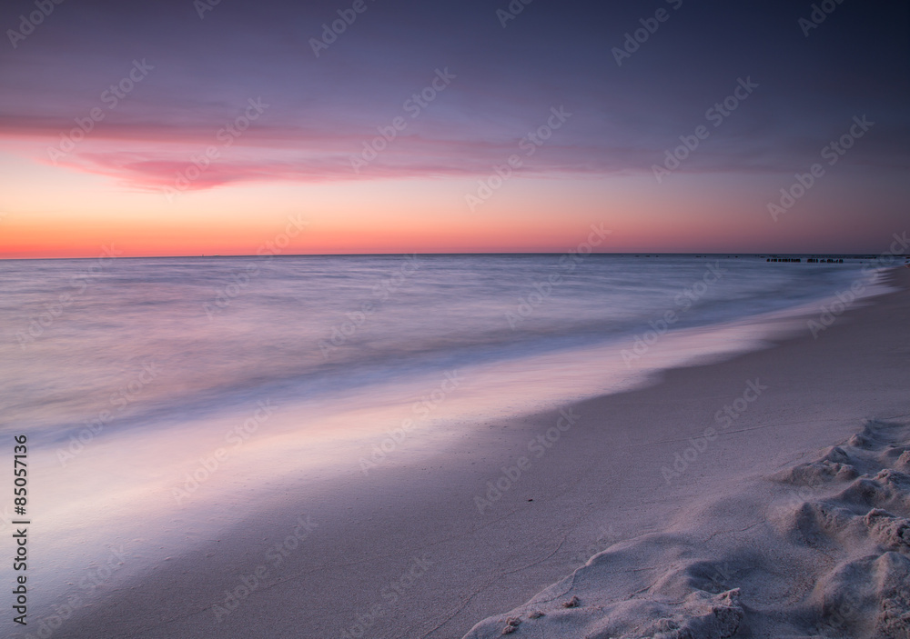 Beautiful sunrise at Baltic sea. Sunrise over the sea. Chalupy,