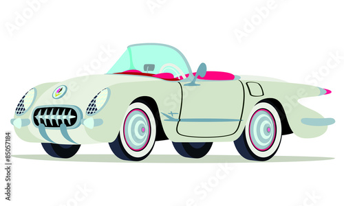 Caricatura Chevrolet Corvette 1953 blanco vista frontal y lateral