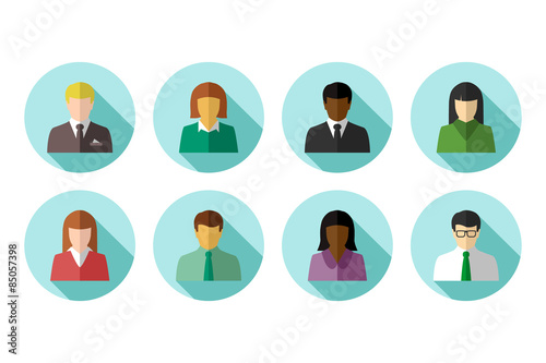 Flat avatar set of multiracial business poeple