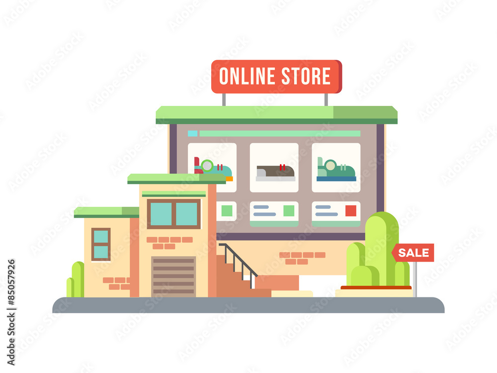 Online Shop Building Flat Design Online Shop Building Flat Design